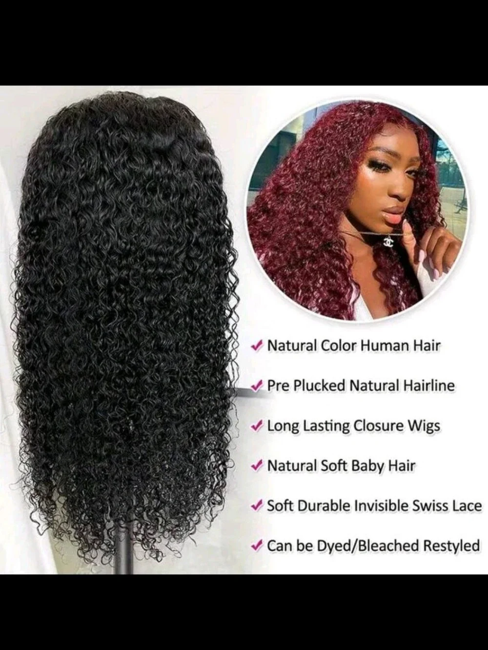 Black Curly Lace Front Wig – Natural Deep Wave Hair 22 INCHES